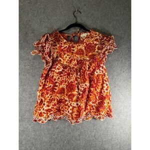 House of Harlow 1960 Top Women M Paisley Print Eyelet Ruffle Flutter Sleeve